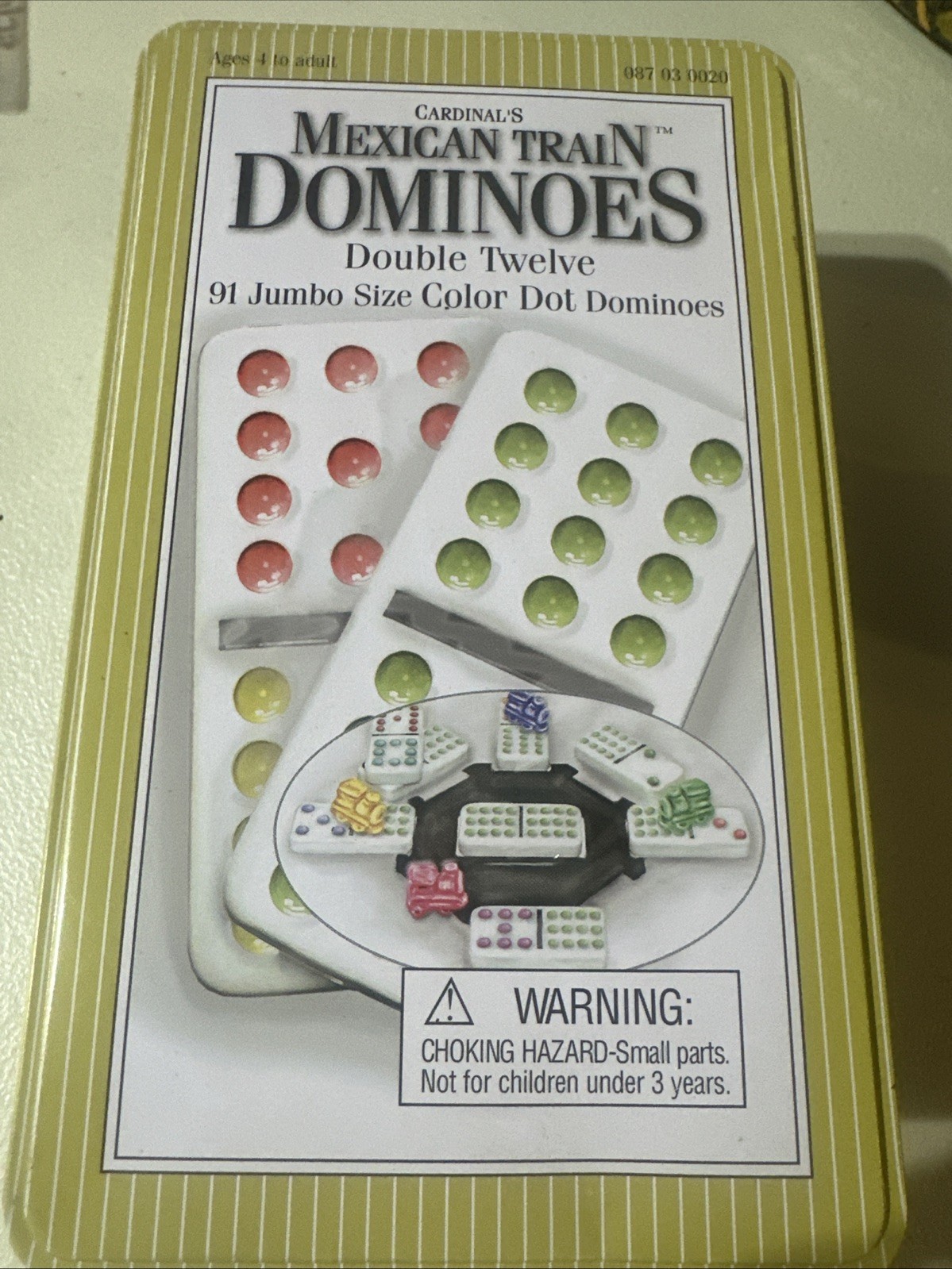 Cardinals MEXICAN TRAIN Jumbo DOMINOES Double Twelve Color Dot TIN 2005