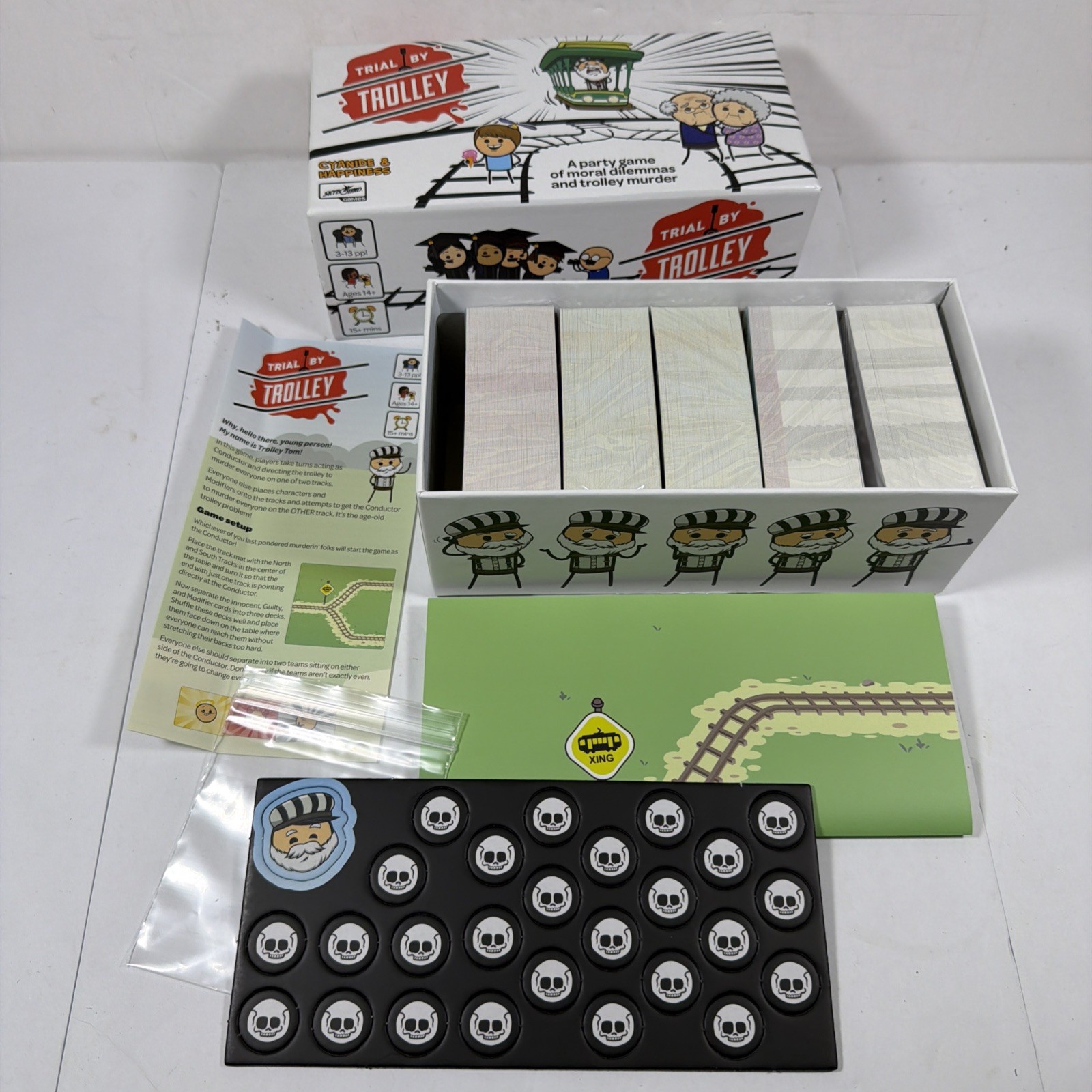 Trial by Trolley Party Game Adult Card Game Moral Dilemmas and Murder Open Box