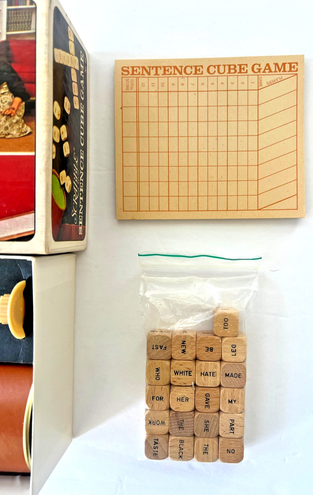 Vintage 1971 Scrabble Sentence Cube Game Complete