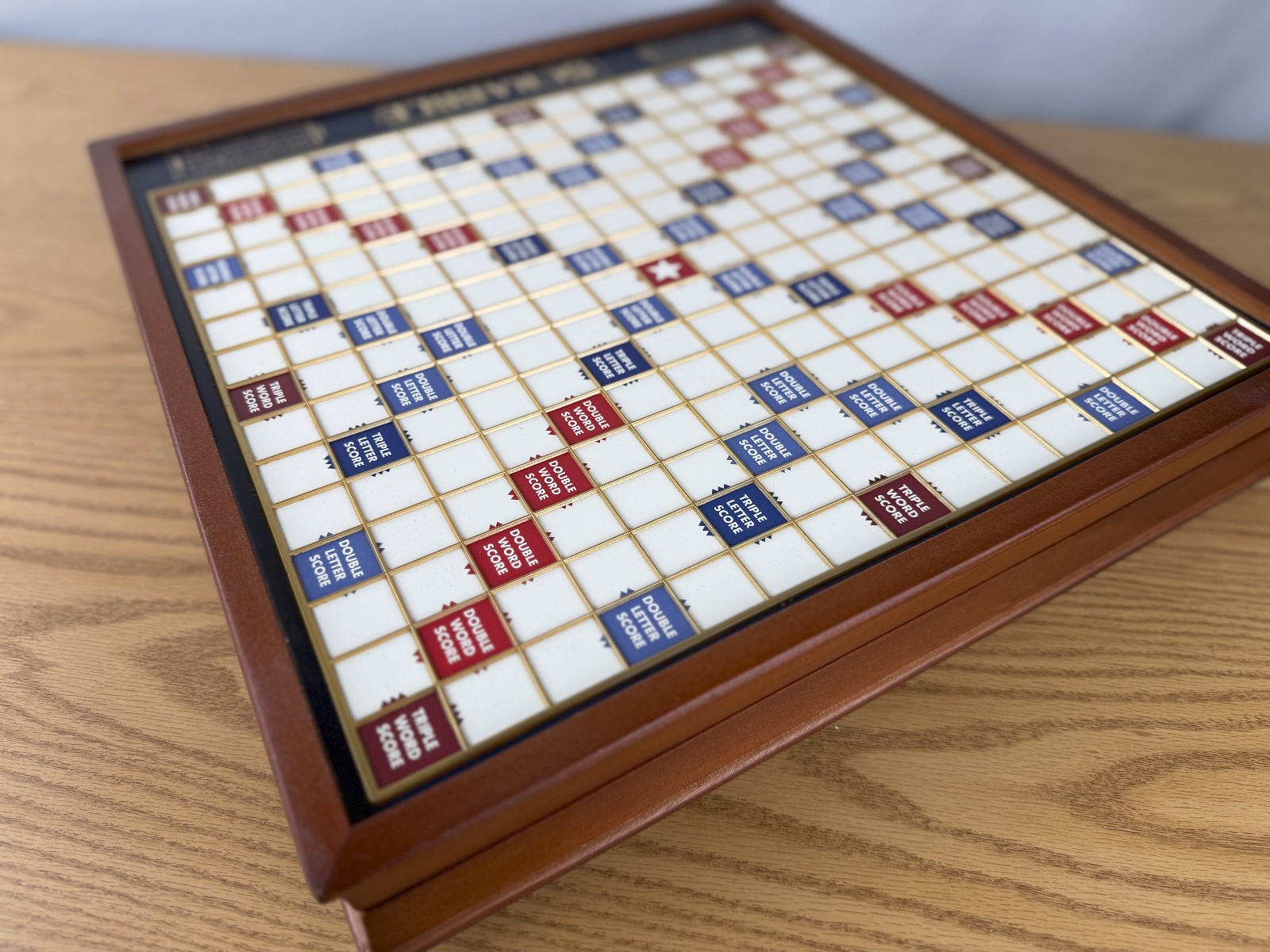 Scrabble Deluxe Classic Edition Wood Rotating Turntable Board Game Open Box