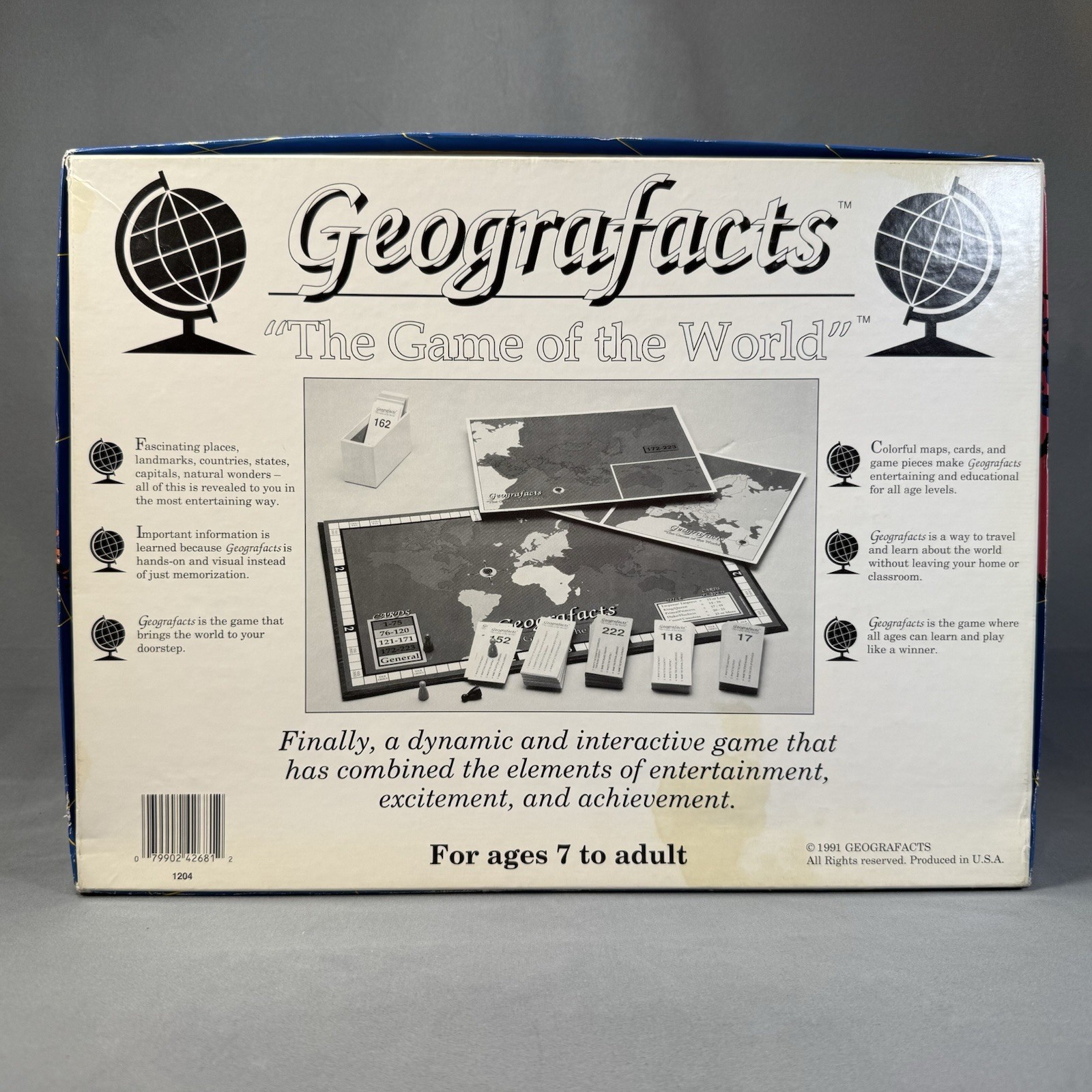 Rare 1991 Geografacts Board Game 100% COMPLETE Learning Educational New Open Box
