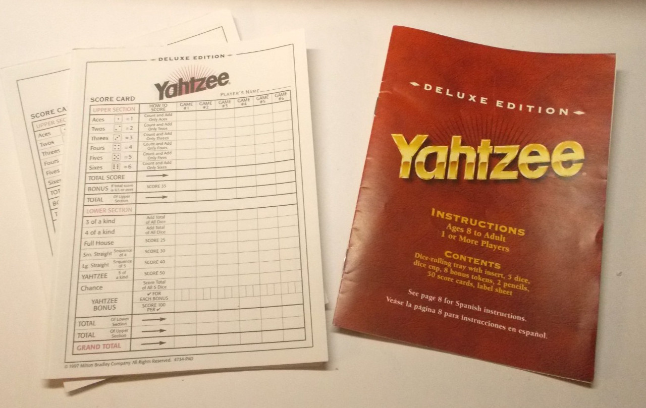 Milton Bradley Deluxe Edition Yahtzee Dice Game 1997 Complete