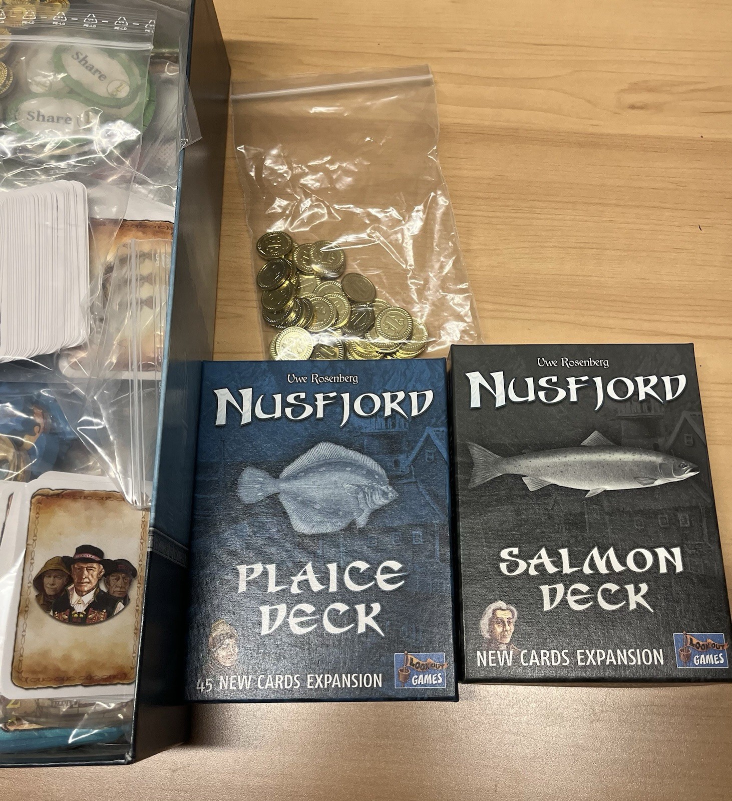 Nusfjord Board Game With Metal Coins And Plaice And Salmon Expansion Decks