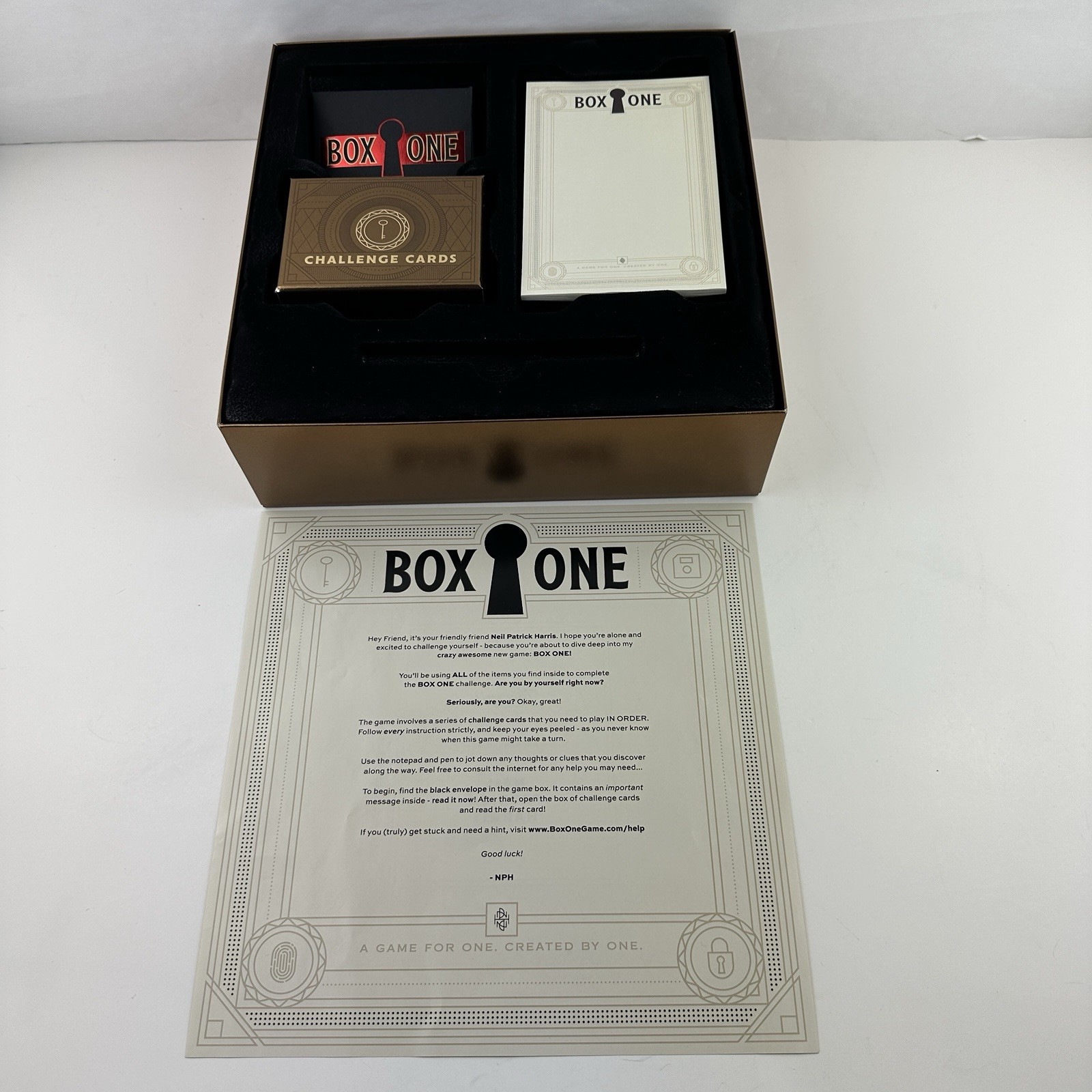 Box One Neil Patrick Harris Game For One Single Player Game MISSING PEN