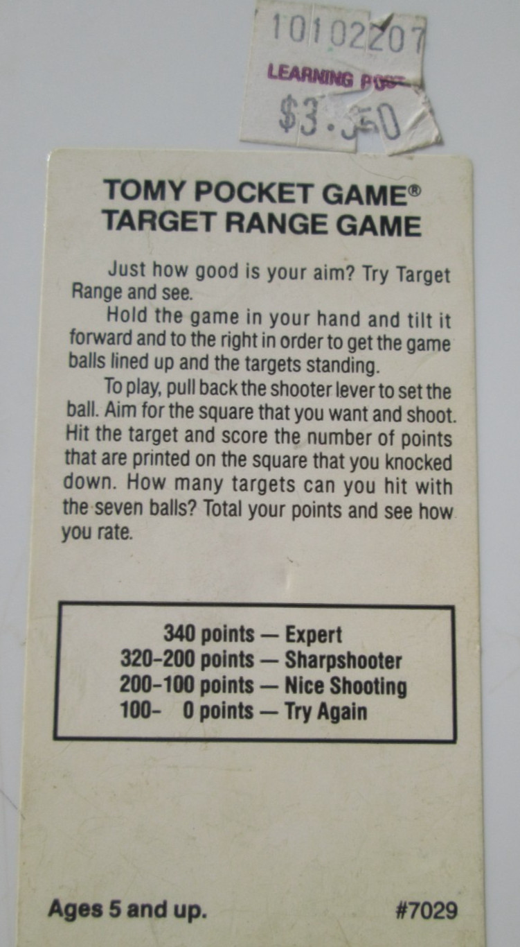 TOMY Pocket Game Target Range Handheld Game # 7029 Made In Thailand