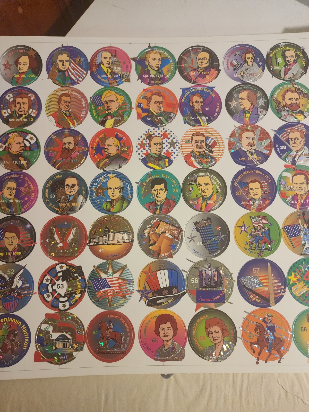 10 Sheets UnPunched Pogs Milk Caps Game Cap club, presidents + bonus boards