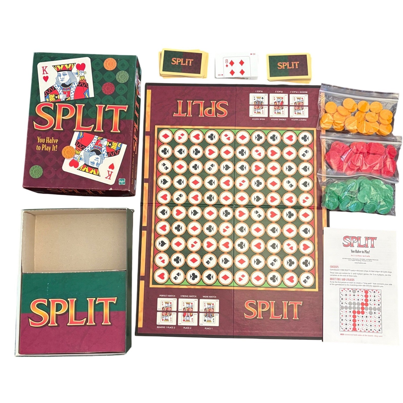 Split Board Game Parker Brothers Hasbro 1999 Vintage Card Strategy Game Complete