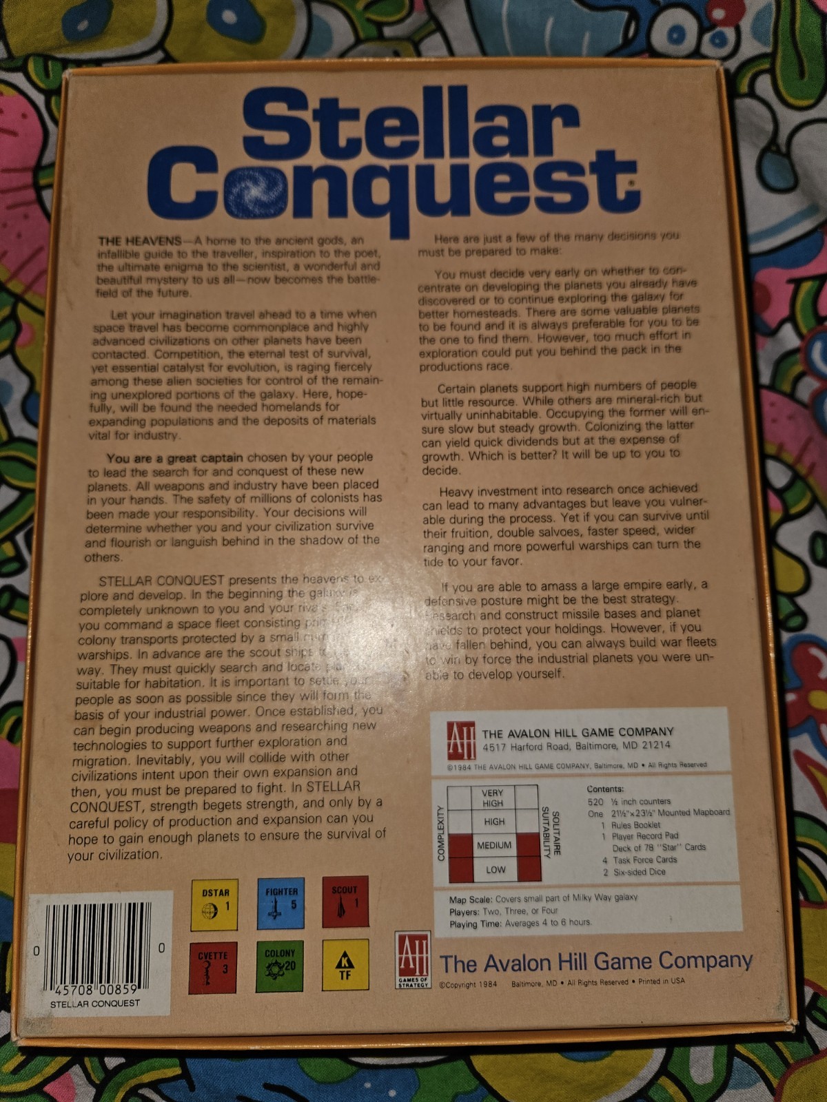 STELLAR CONQUEST Avalon Hill 1984 Board Game 100% Complete unpunched