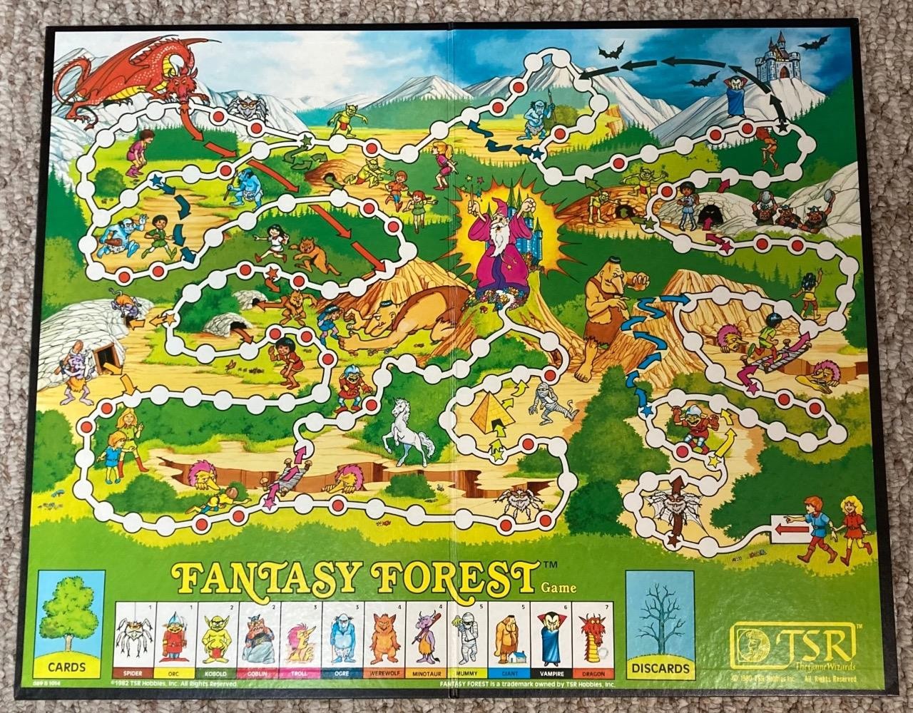 1980 TSR Fantasy Forest Board Game 1 missing card & 2 playing pieces