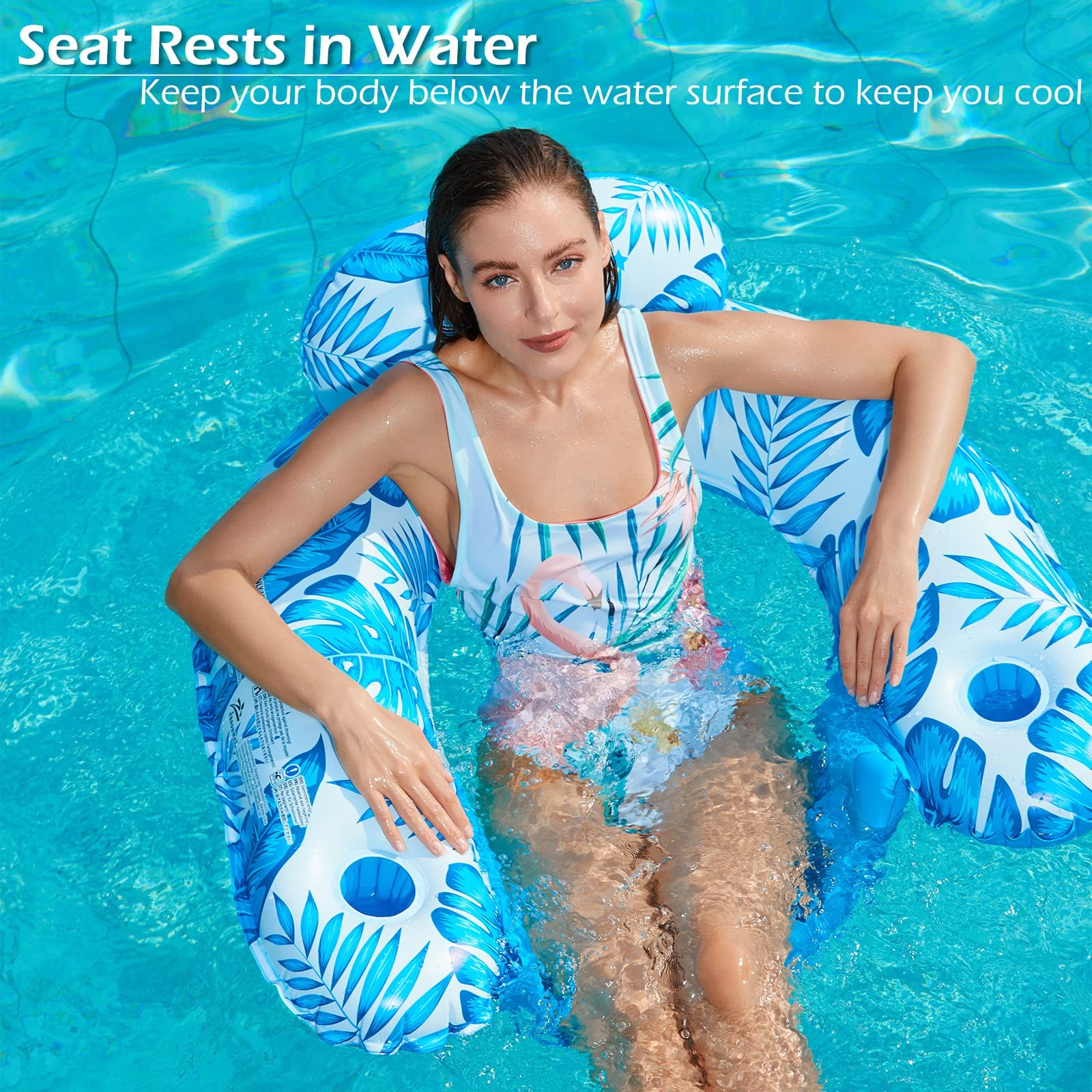 Inflatable Pool Float Chair 2Pack Lounge Floats Cup Holder Blue Green XL BG-XL