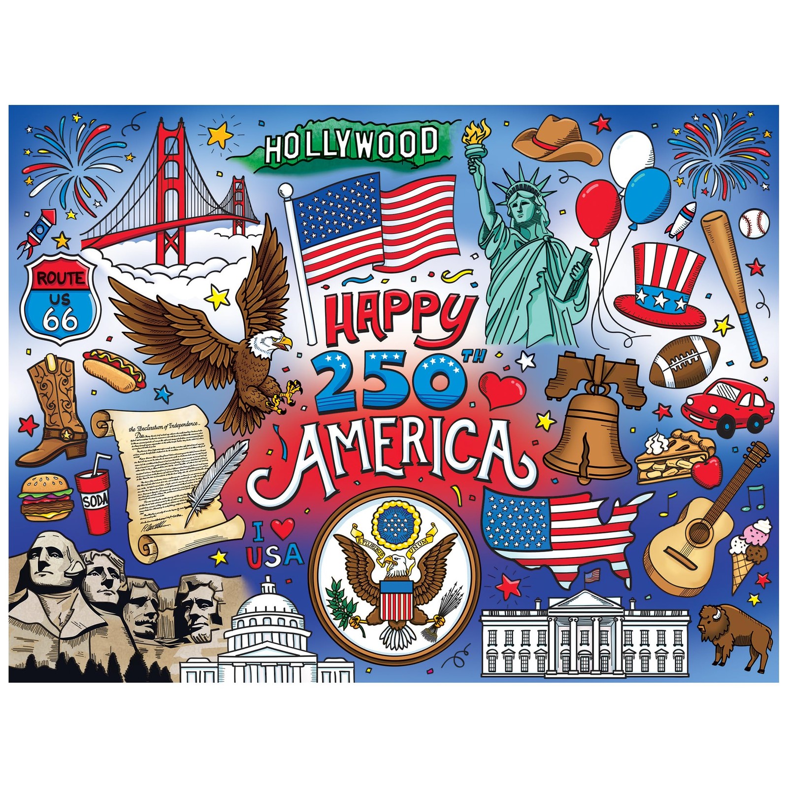 Jigsaw Puzzle 500 Piece Happy Birthday America Patriotic RoseArt Adults Families