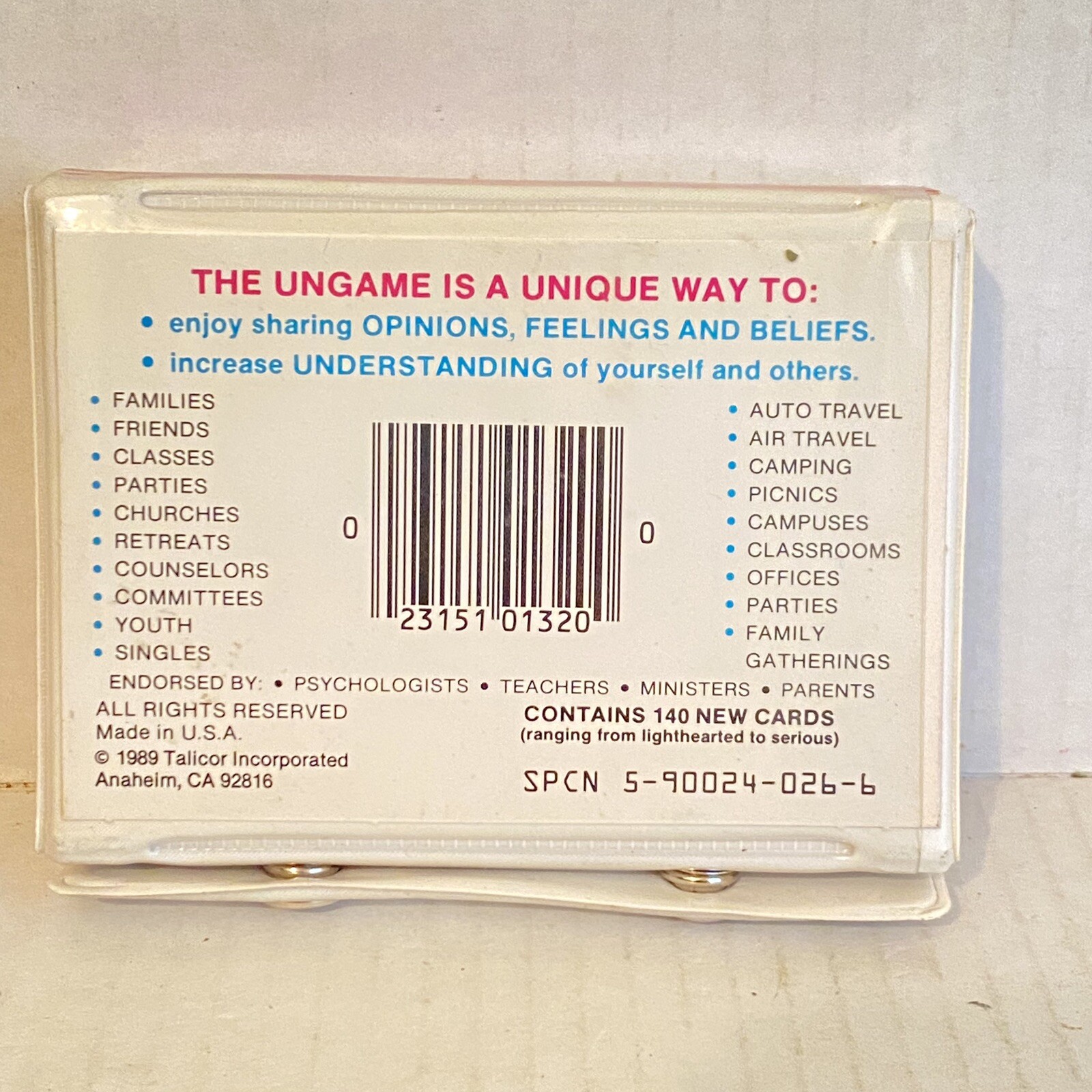 Vintage 1989 Pocket Size The Ungame Families Version All Ages 2 or More Players