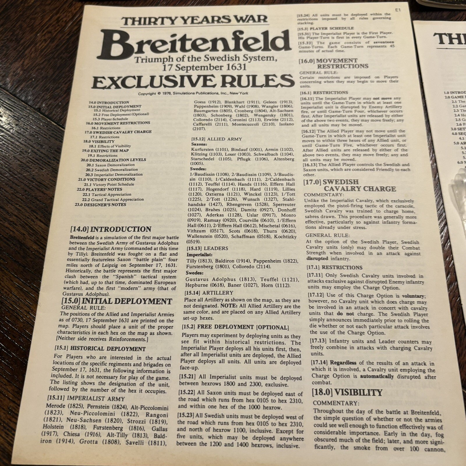 SPI 1976 Breitenfeld Triumph Swedish System Reg:Exclusive Strategy & Tactics #55