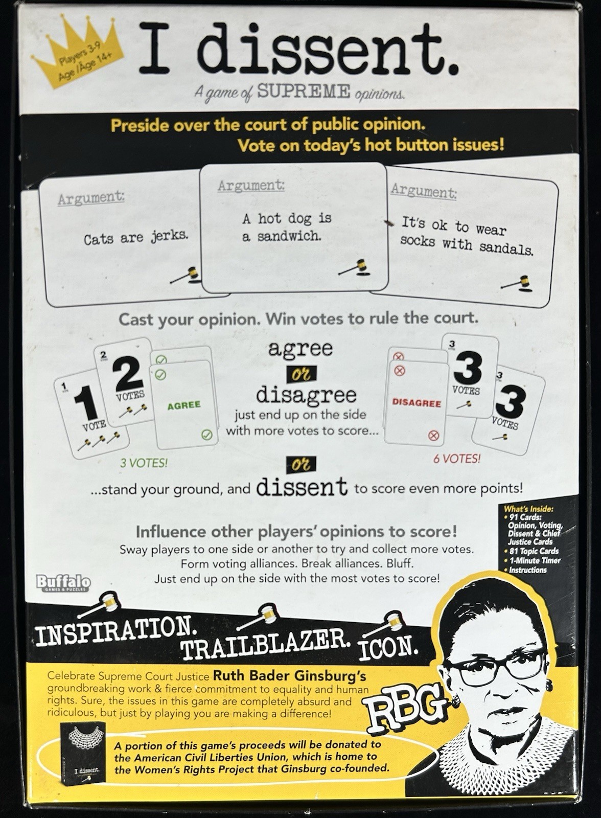I Dissent Game Of Supreme Opinions RBG Ruth Bader Ginsberg Trivia Game Complete