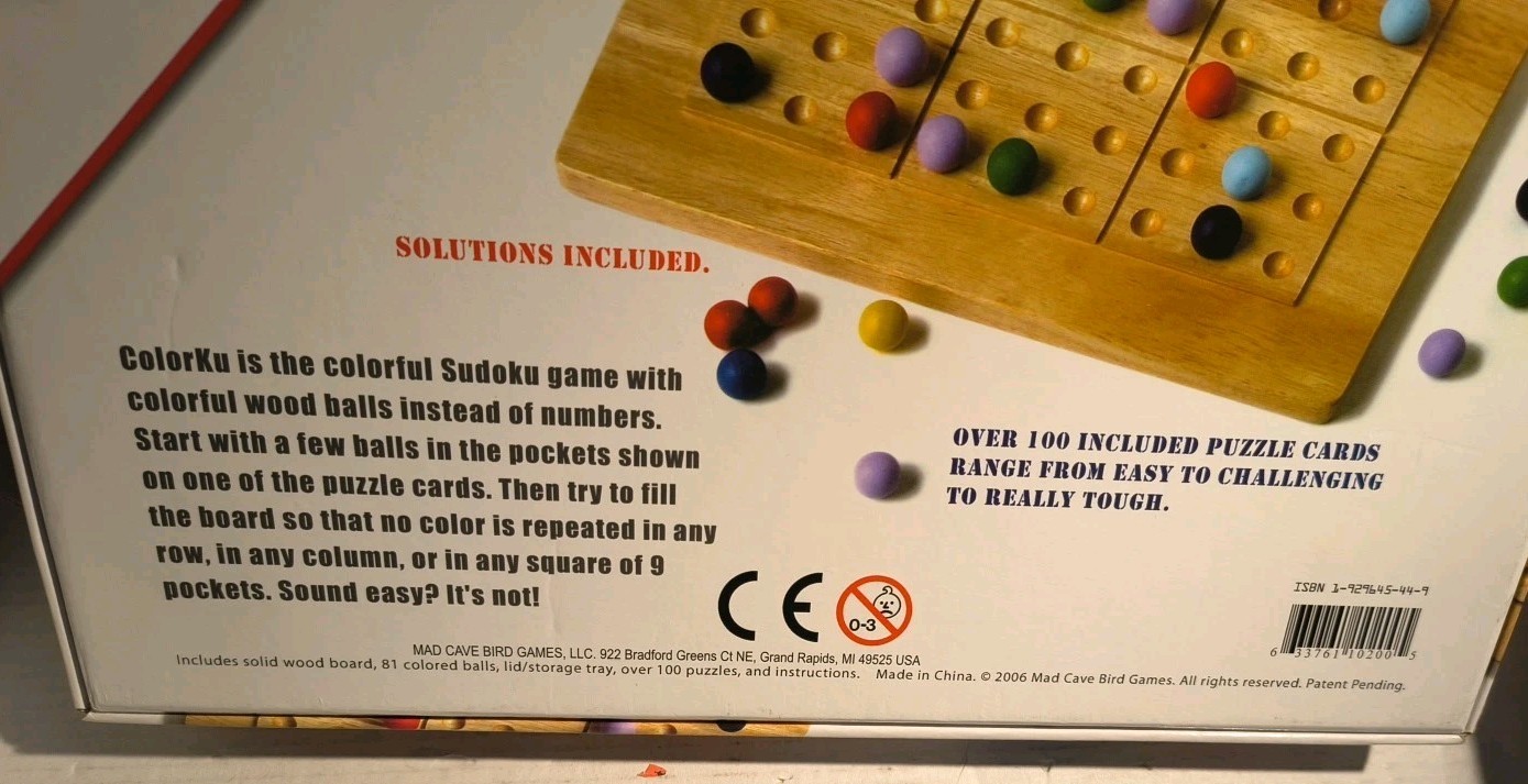 ColorKu Game The Color Sudoku Puzzle Solid Wood w/ Pieces ONLY NO CARDS, READ