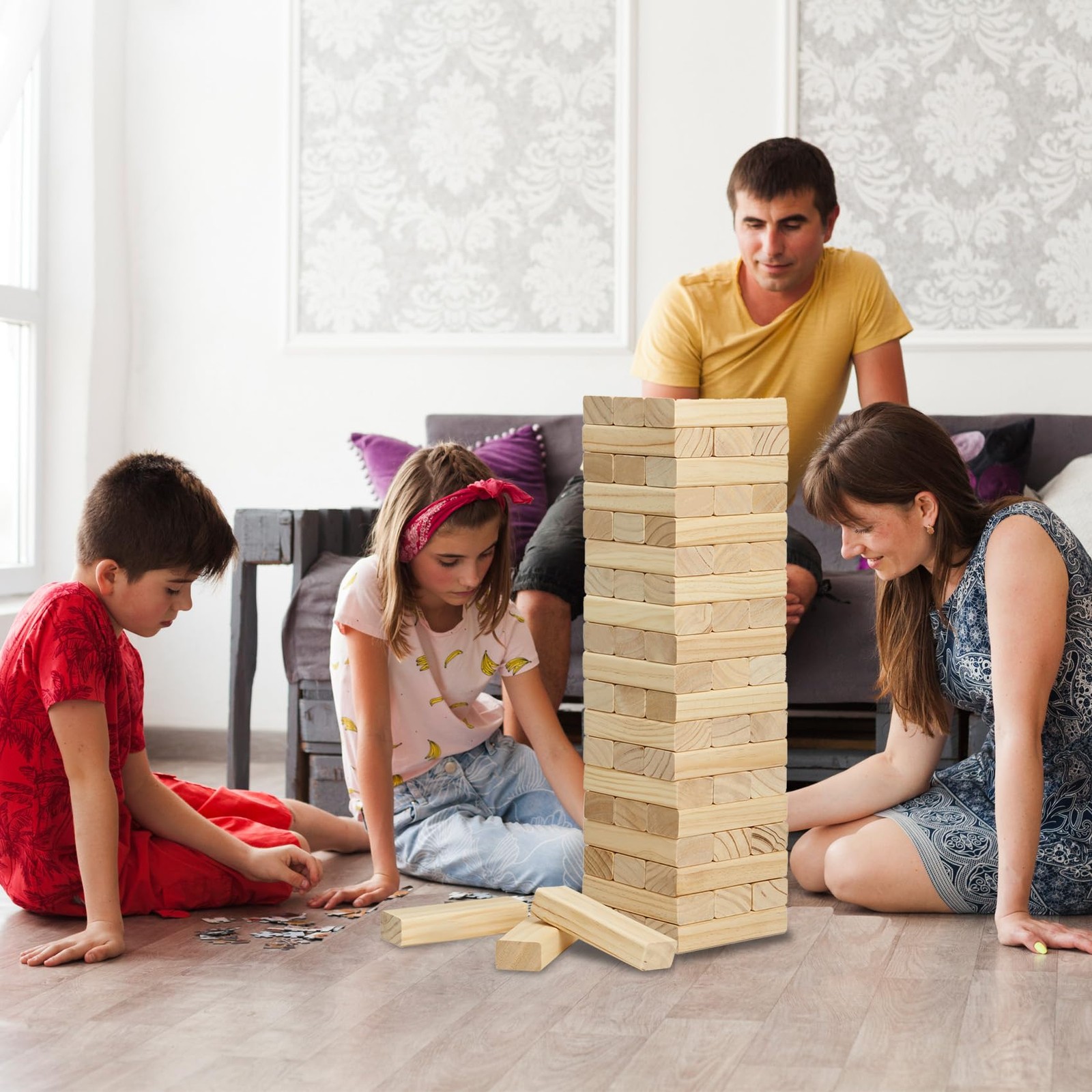 Giant Tumble Tower 57PCS Wooden Block Stacking Yard Games with Carrying Bag C…