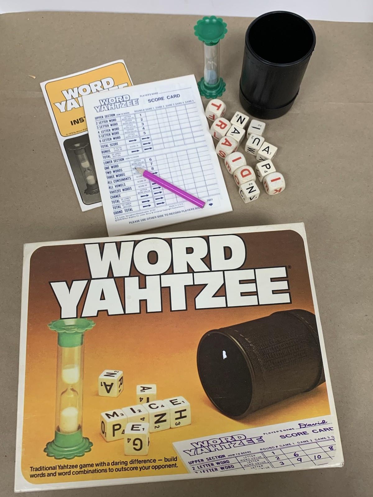 Vintage Dice & Card Game Lot Boggle Word Yahtzee WaterWorks Card Cube Liars Dice