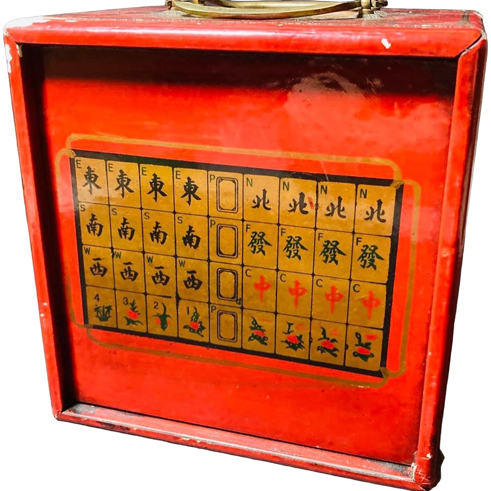 Vtg Chinese Mahjong Bone Bamboo Wooden Case 5 Drawer Tiles Carved Flower Auth