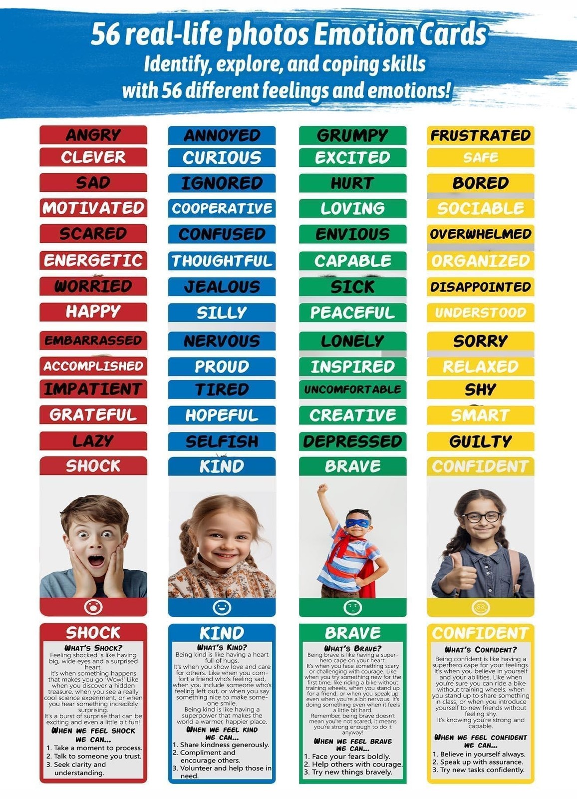 Social Emotional Learning Therapy Games for Kids, w/56 Emotion Cards, Connect…