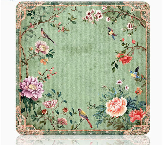 Mahjong Table Mat Chinoiserie Floral Anti-Slip Game Mat Cover