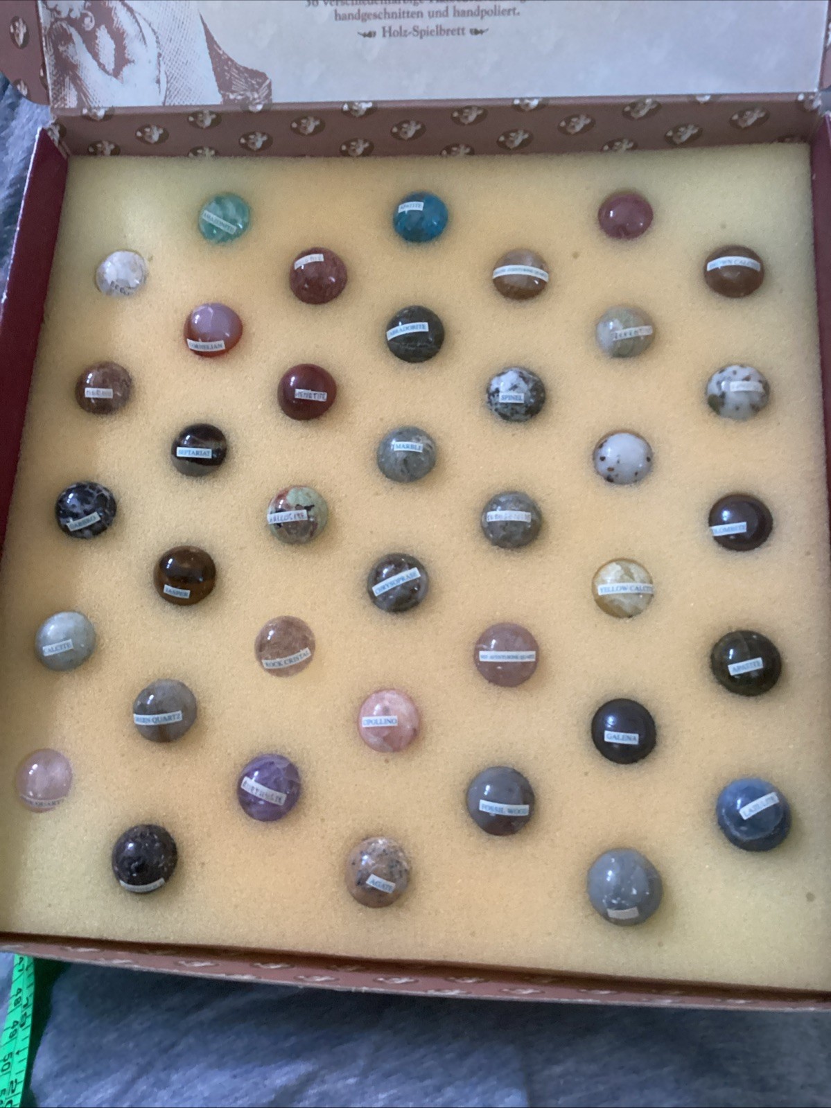 Authentic Models Semi-Precious Solitaire Game 36 Handmade Marbles In Box