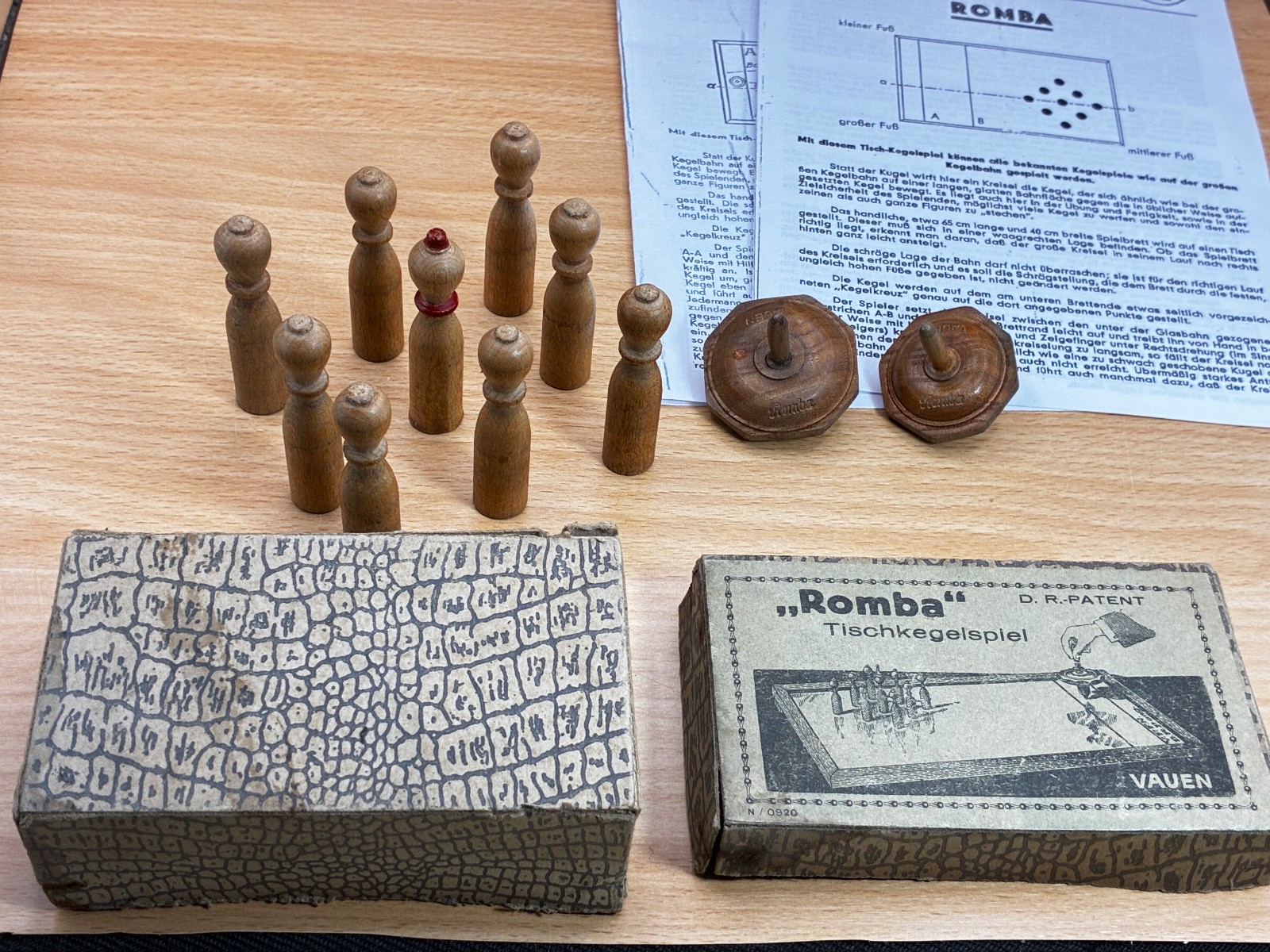 Accessories Romba bowling game for table bowling game Vauen with instructions, antique from 1913