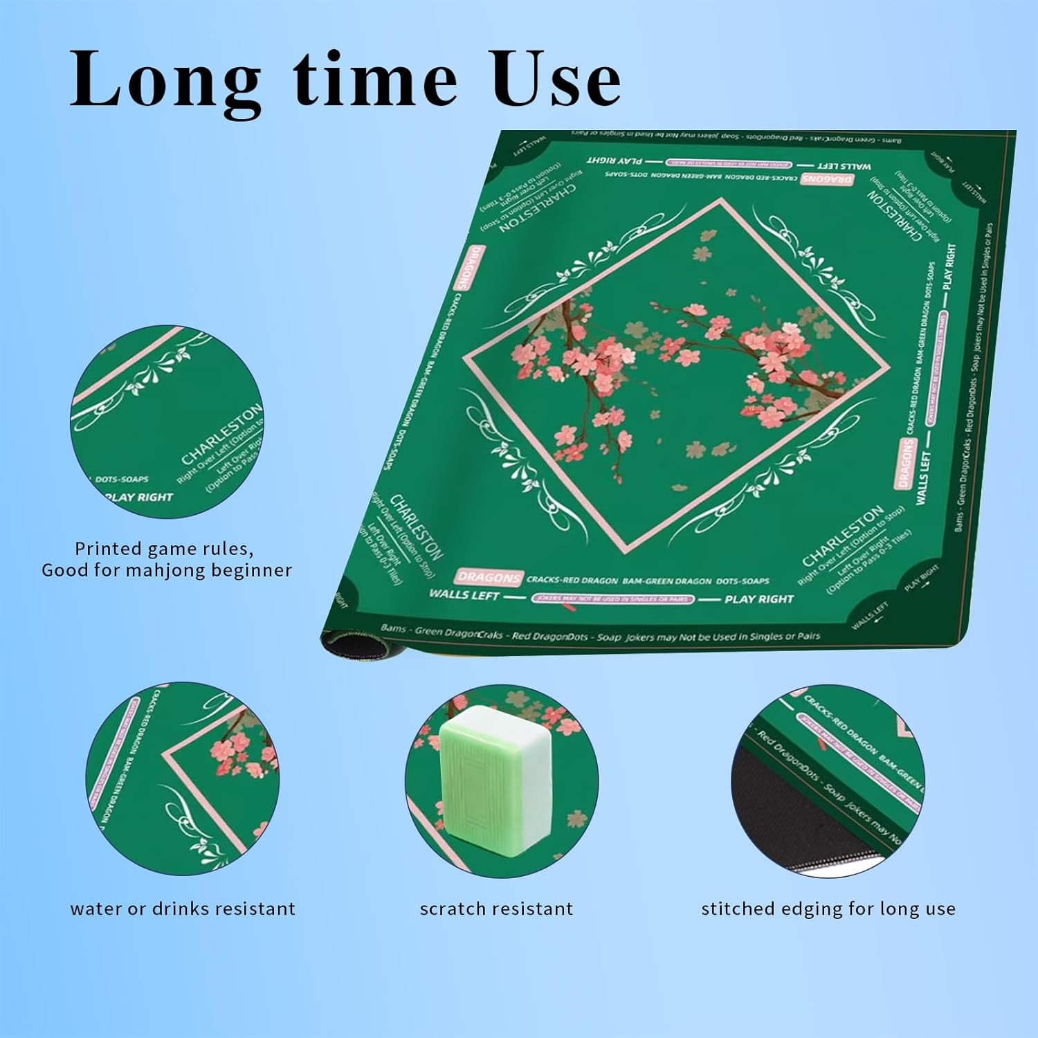 Mahjong Table Mat Rubber Non Slip Backing Smooth Surface Table Top Mat
