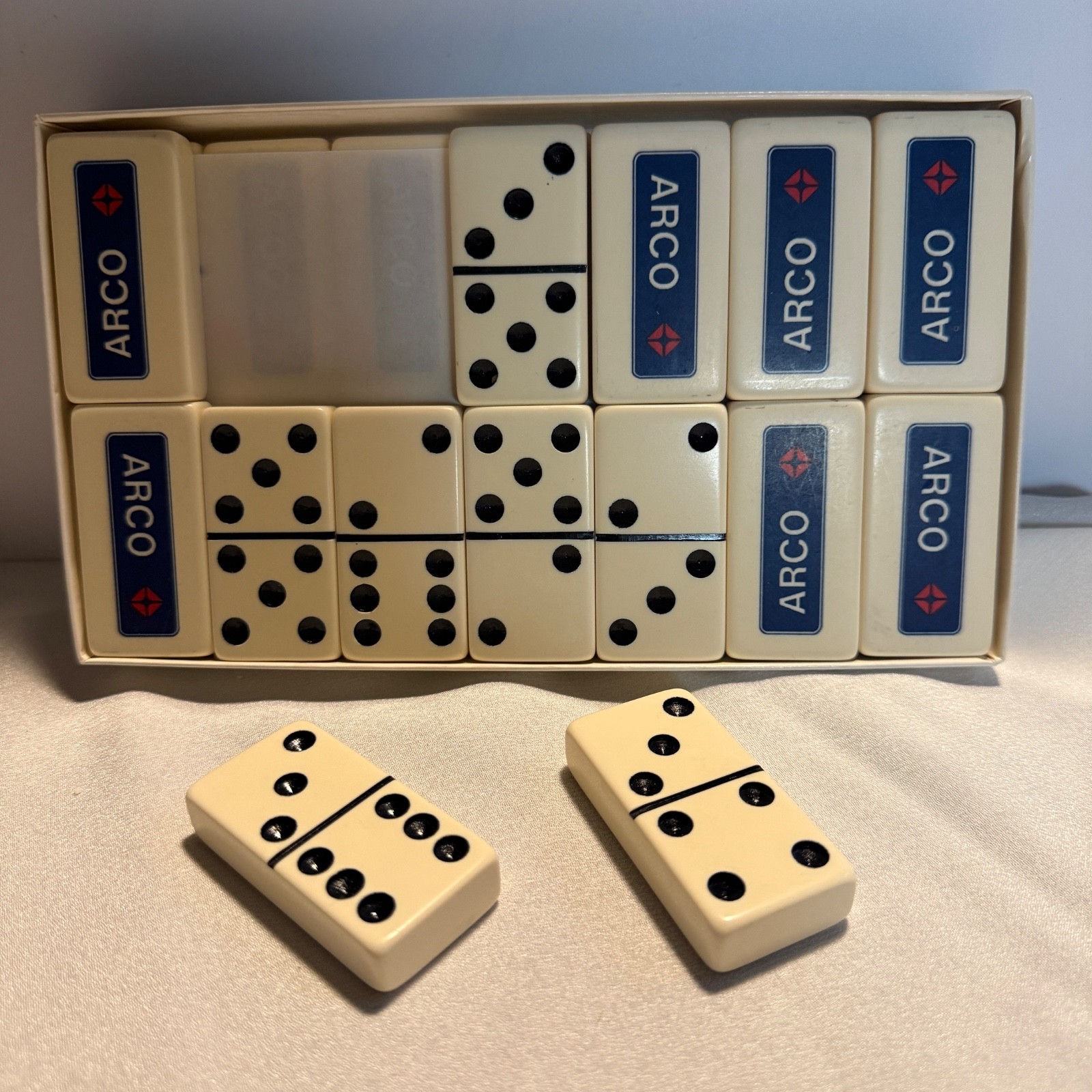 Vintage Puremco ARCO Advertising Dominoes No 1632 Tournament Large Face USA