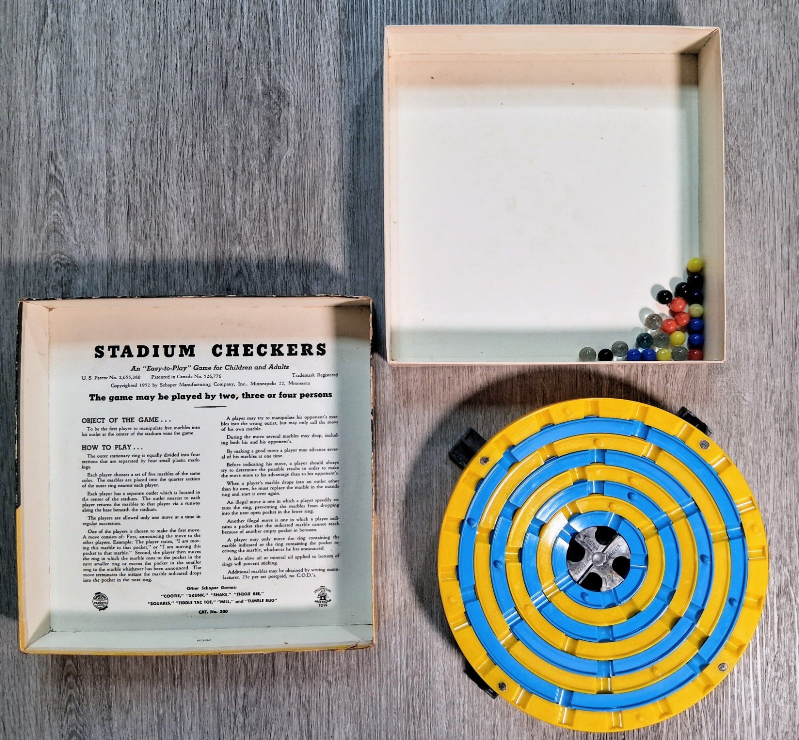 Stadium Checkers (1952) Marble Board Game W. H Schaper Mfg Co. Made In USA!!
