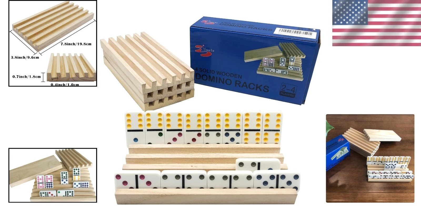 High-Quality Wooden Domino Trays – Set of 4 for Organized Play and Storage