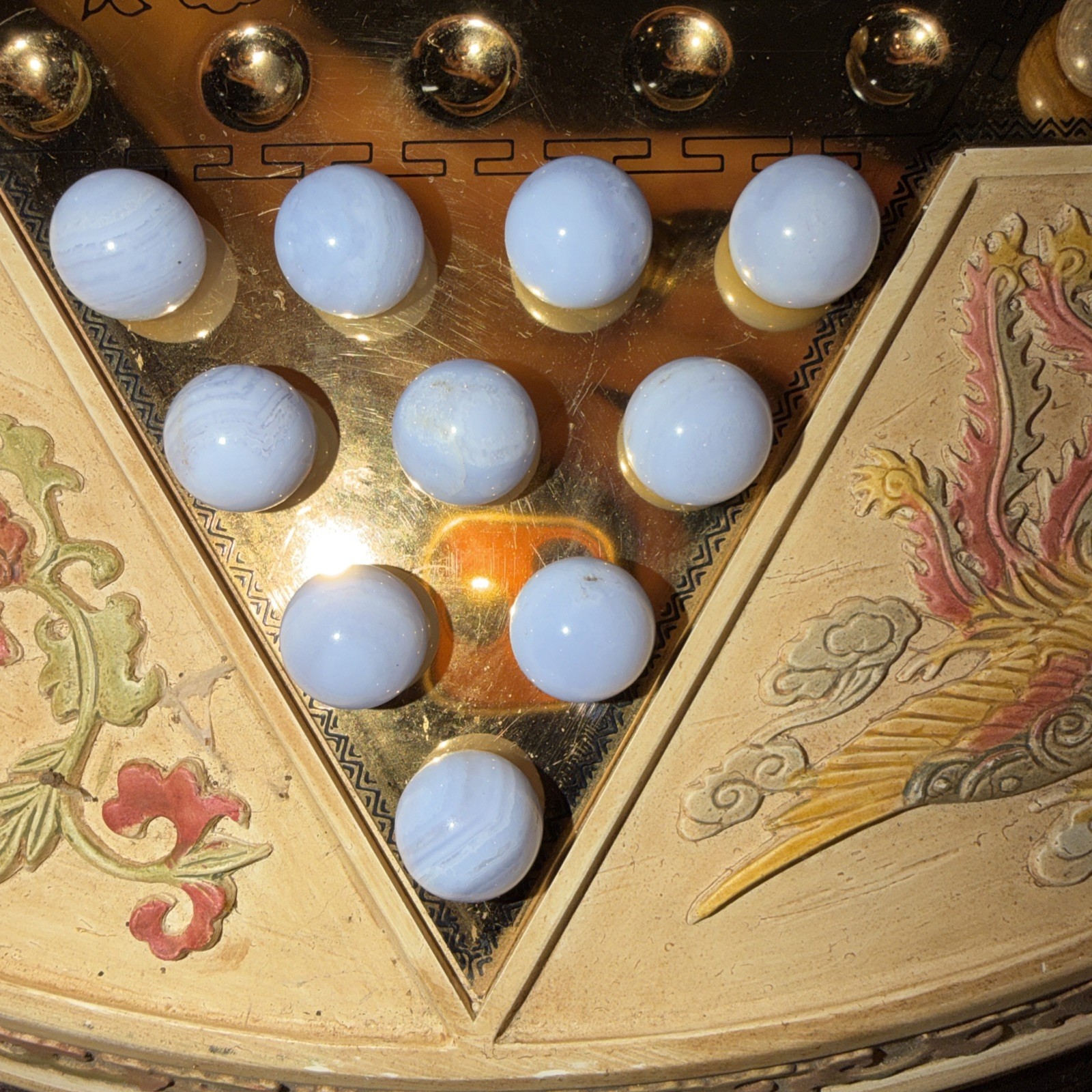Vintage Franklin Mint Chinese Checkers Dragon Game With Semiprecious Gemstones