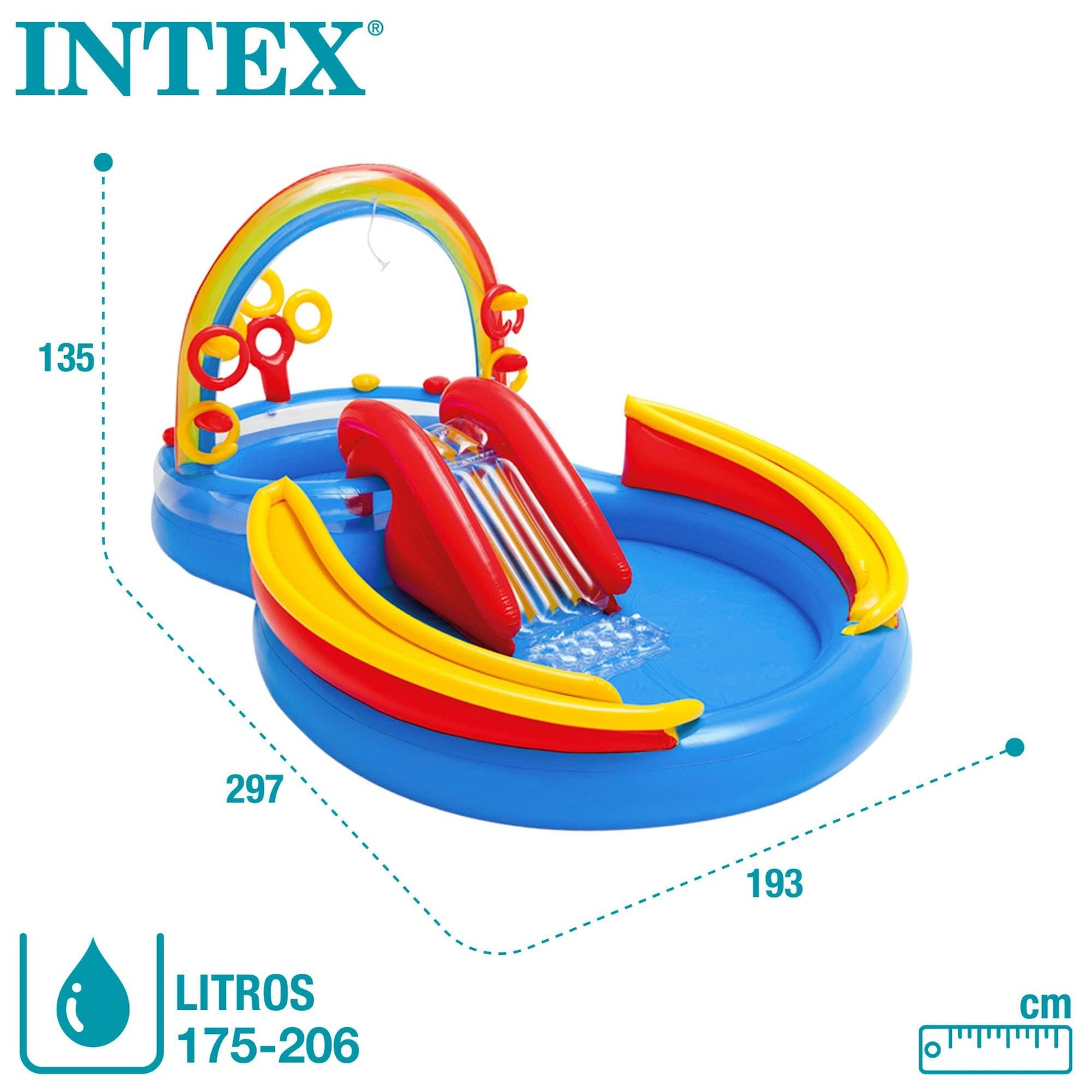 Inflatable Pool 117 x 76 53 Rainbow Slide Water Ring Toss Intex 57453EP Foot