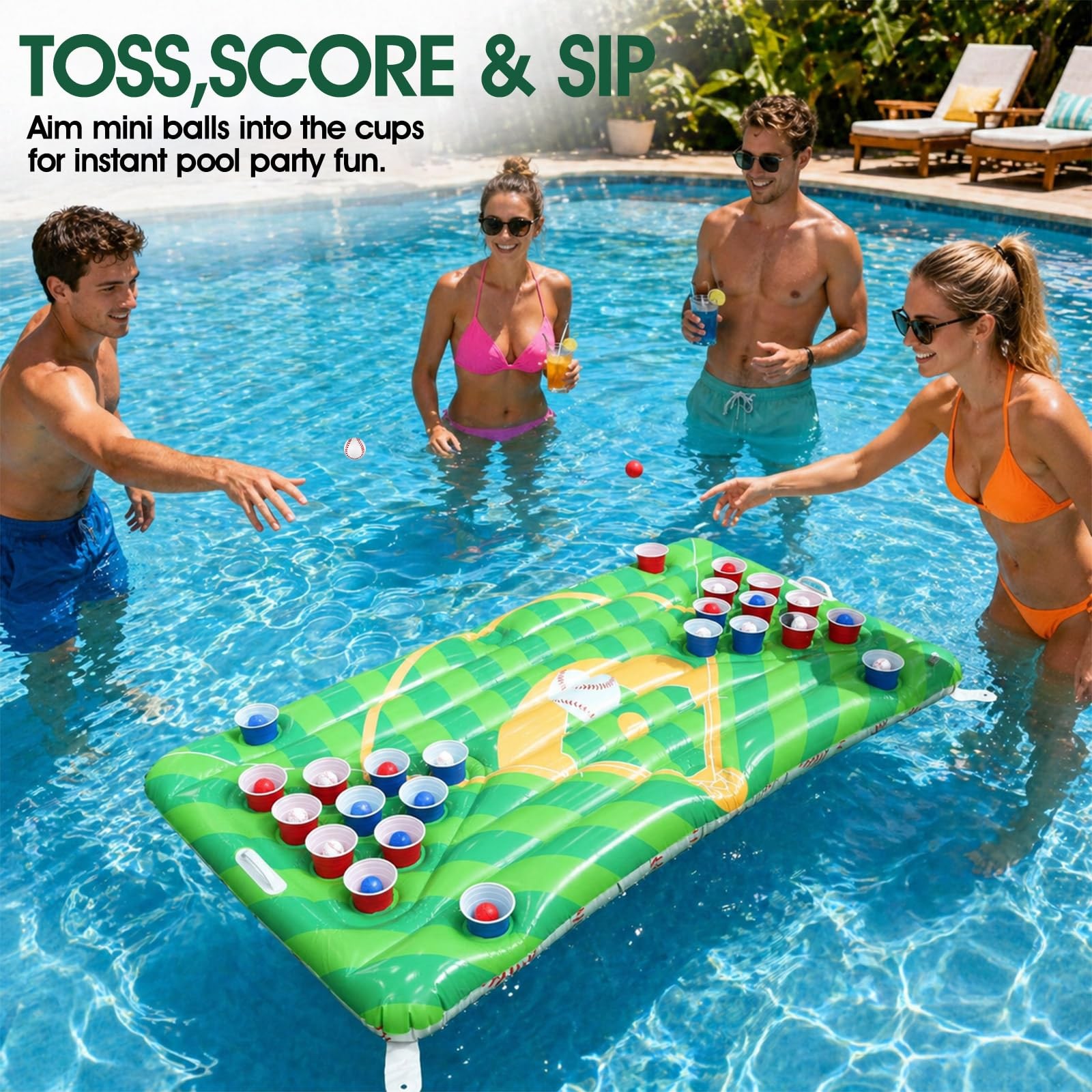 Baseball Pool Float & Inflatable beer Pong Table – 6ft Heavy Duty Reversible …