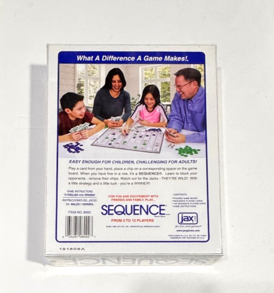 Sequence Strategy Game Jax Ages 7 to Adult New Sealed 2 to 12 Players