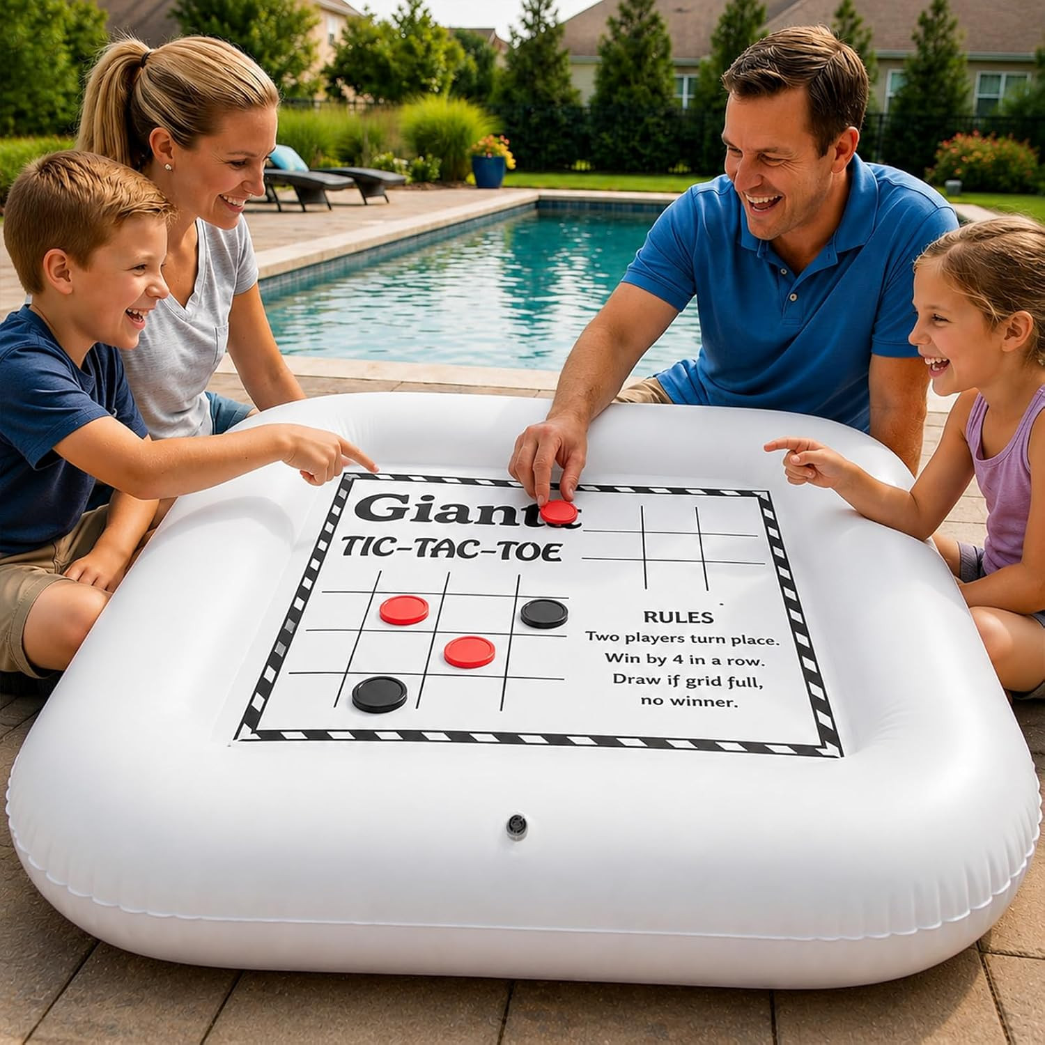 3-In-1 Pool Games Set Inflatable Giant Tic Tac Toe Checkers Board Game with 24 C