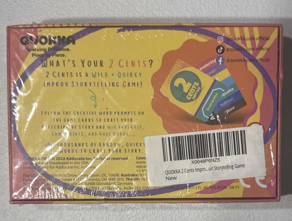 2 Cents Improv – Storytelling Party Game – New,Sealed – 3-8 Players Ages 7+