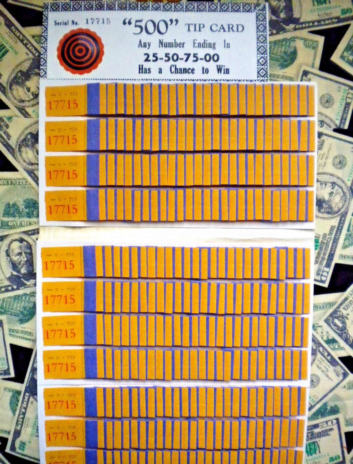 ( 1 ) 500 REGULAR TIP “NOT Sure” (000-499) Numbers Ending In 25-50-75-00 PullTab