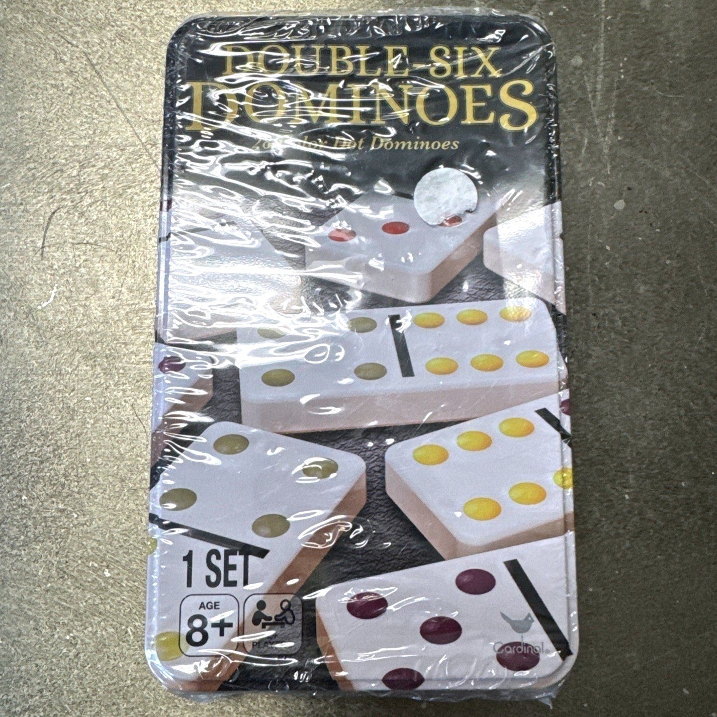Cardinal Double-Six Dominoes 28 Color Dot Set Collector Tin New Sealed