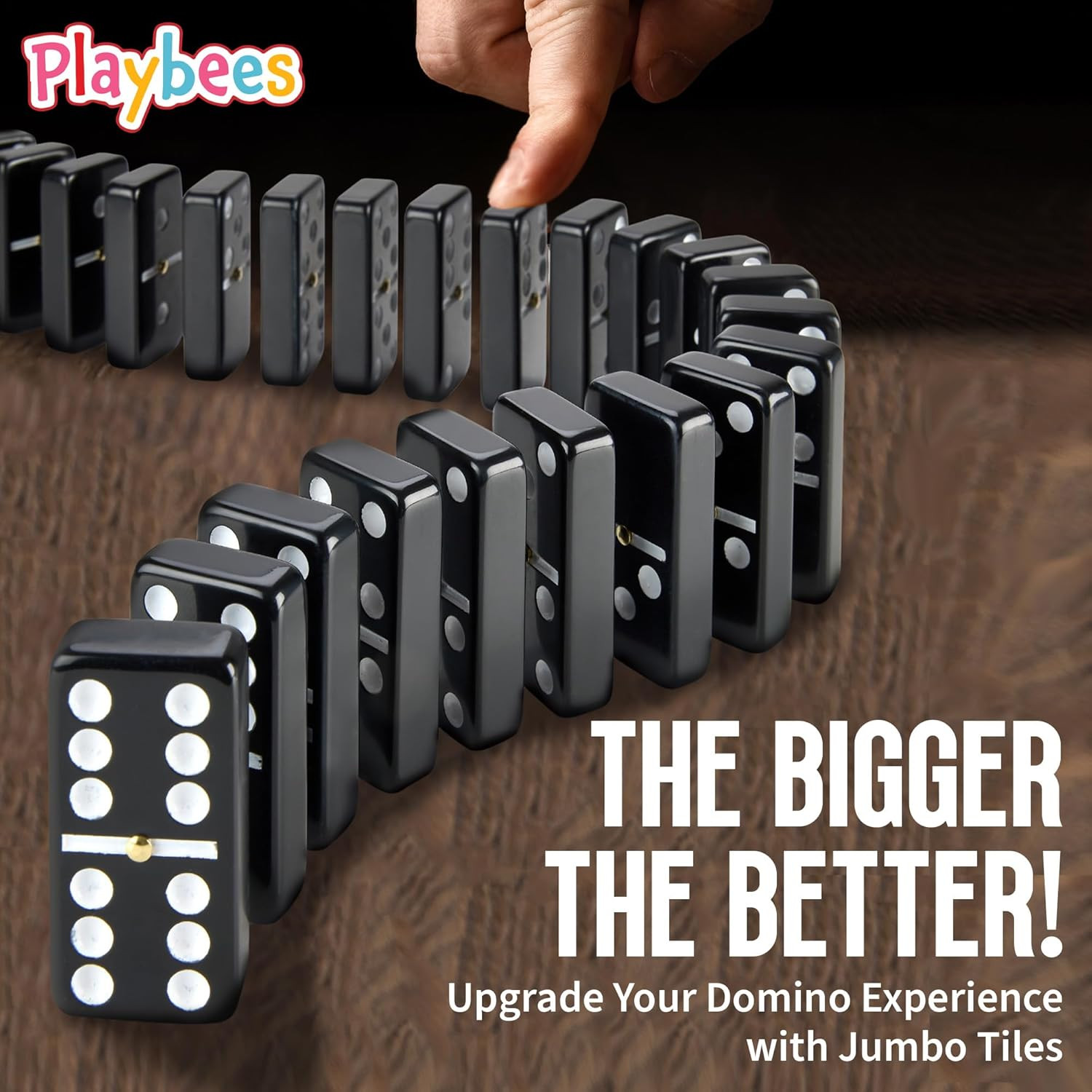 Playbees Jumbo Double Six Dominoes Set – 28 Black Classic Tiles in Faux Leather