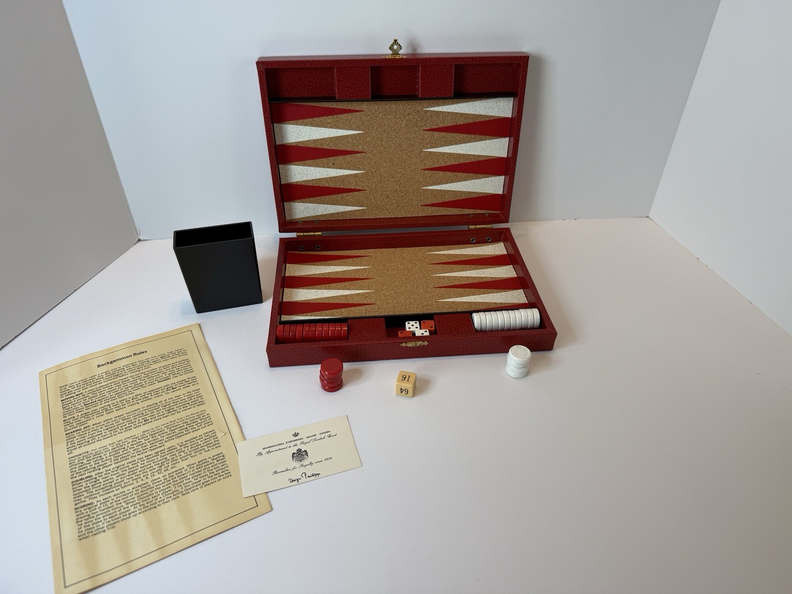 Design Philipp Sweden Backgammon Set Red Case Cork Board JC Penney Magnetic VTG