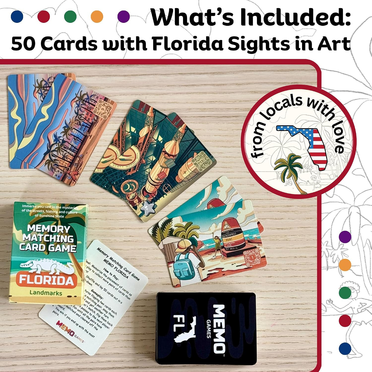 Florida Landmarks Memory Matching Card Game – 50 Cards, Educational & Fun Family