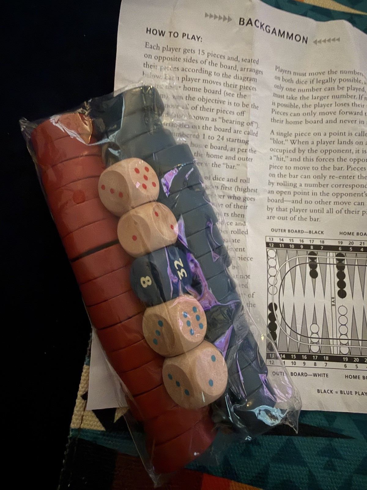 Pendleton Travel Roll-Up Backgammon Complete Game Set w/ Dice & Checkers -NEW