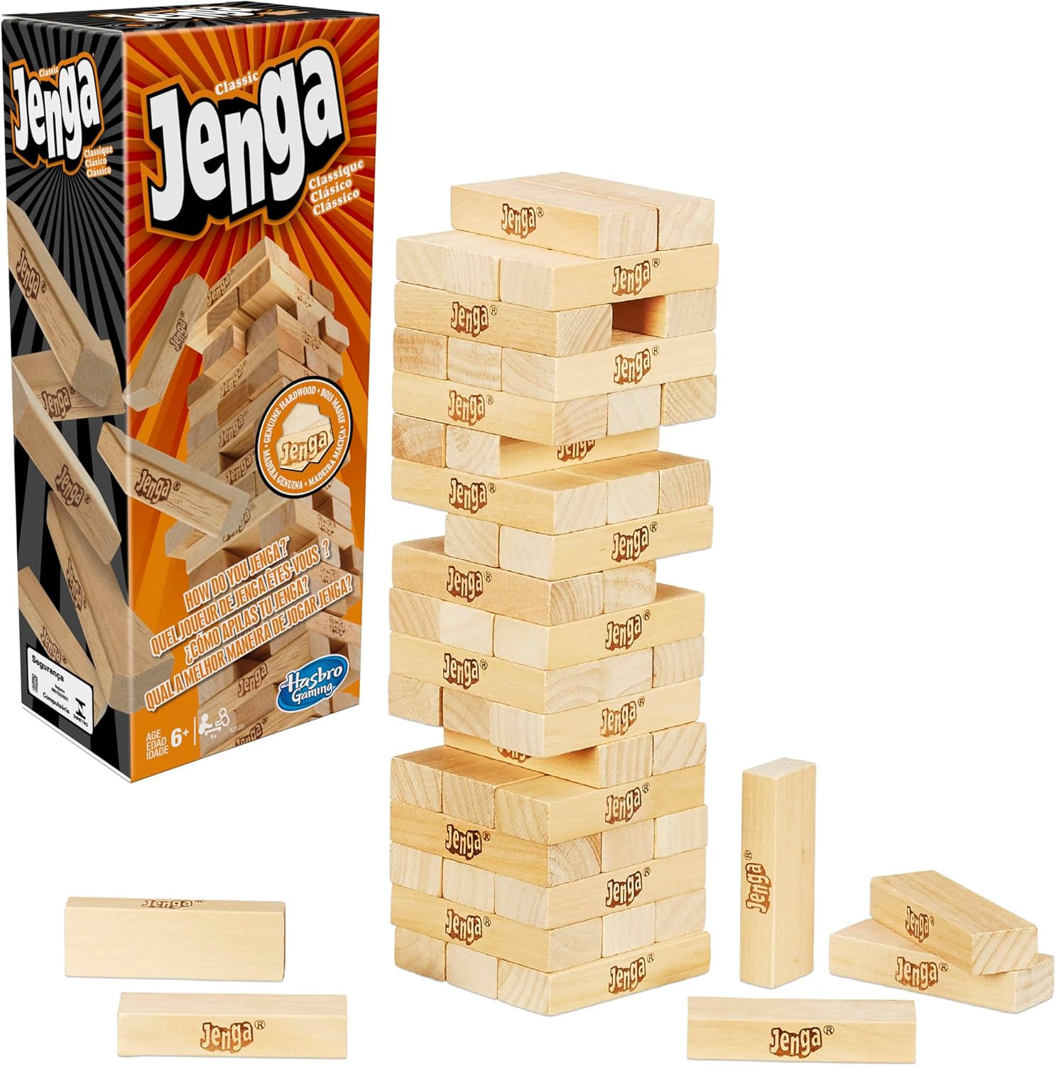 Hasbro Gaming Jenga Game | the Original Wood Block Game with Genuine Hardwood Bl
