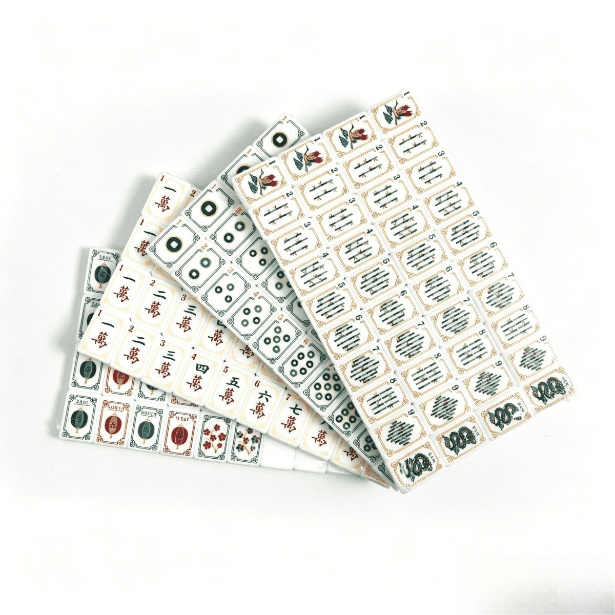Premium Polished White Acrylic US Mahjong Set Clear Floral & Koi Engraving