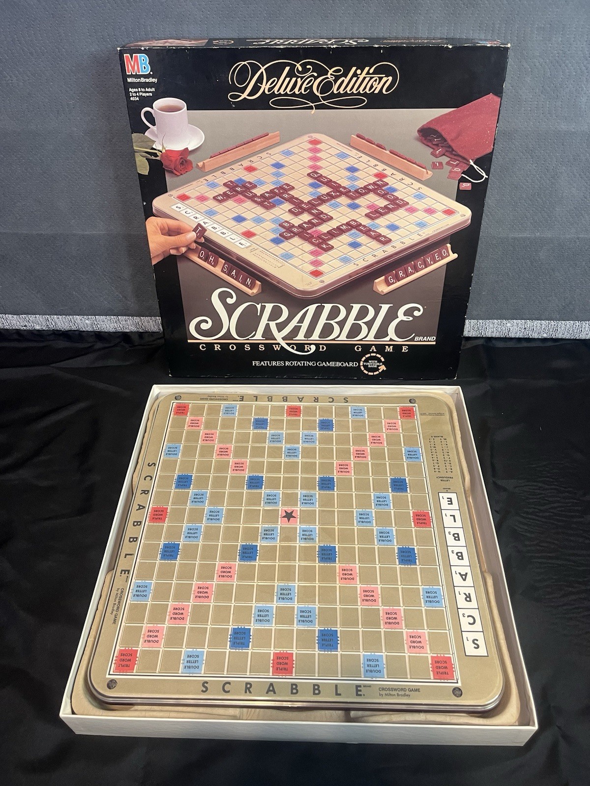 Scrabble Deluxe Edition Rotating Board Game MB 4034 Complete