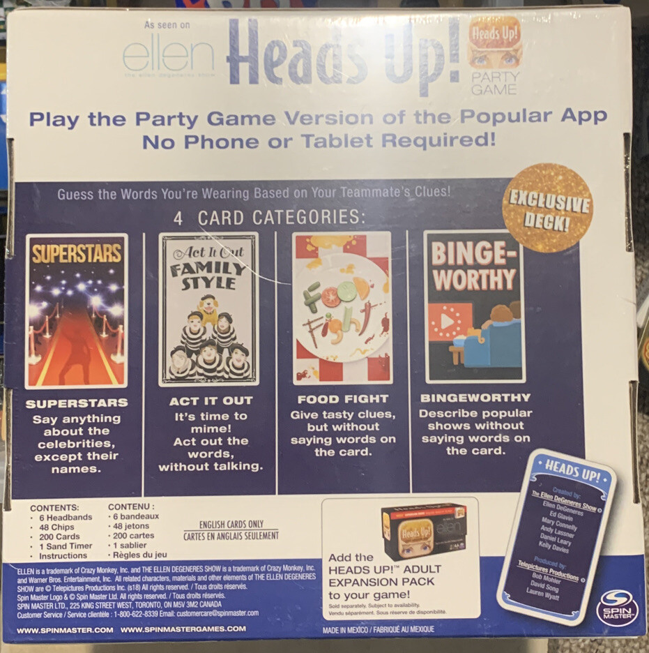 Heads Up Party Game 3rd Edition By:spin Master Games. “BRAND NEW”