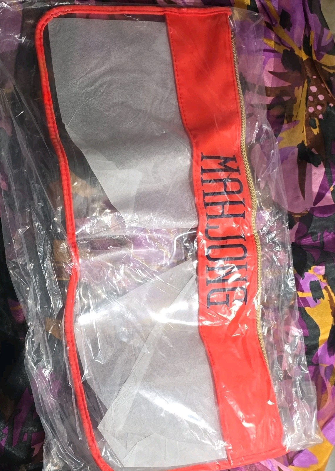 Mahjong Traditional Game Carrying Case Storage Bag Red with Zipper Accessory