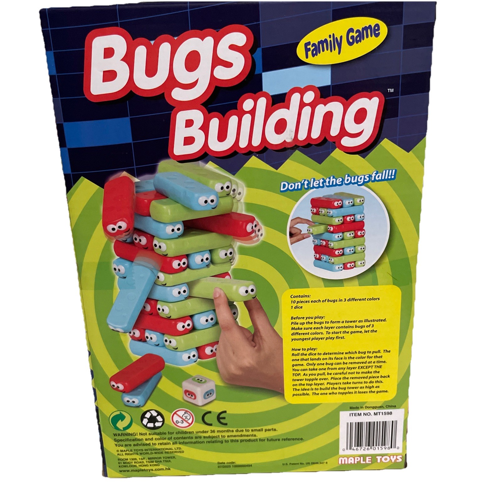 Bugs Building Family Stacking Game Fine Motor Skills Strategy Color Ages 3+
