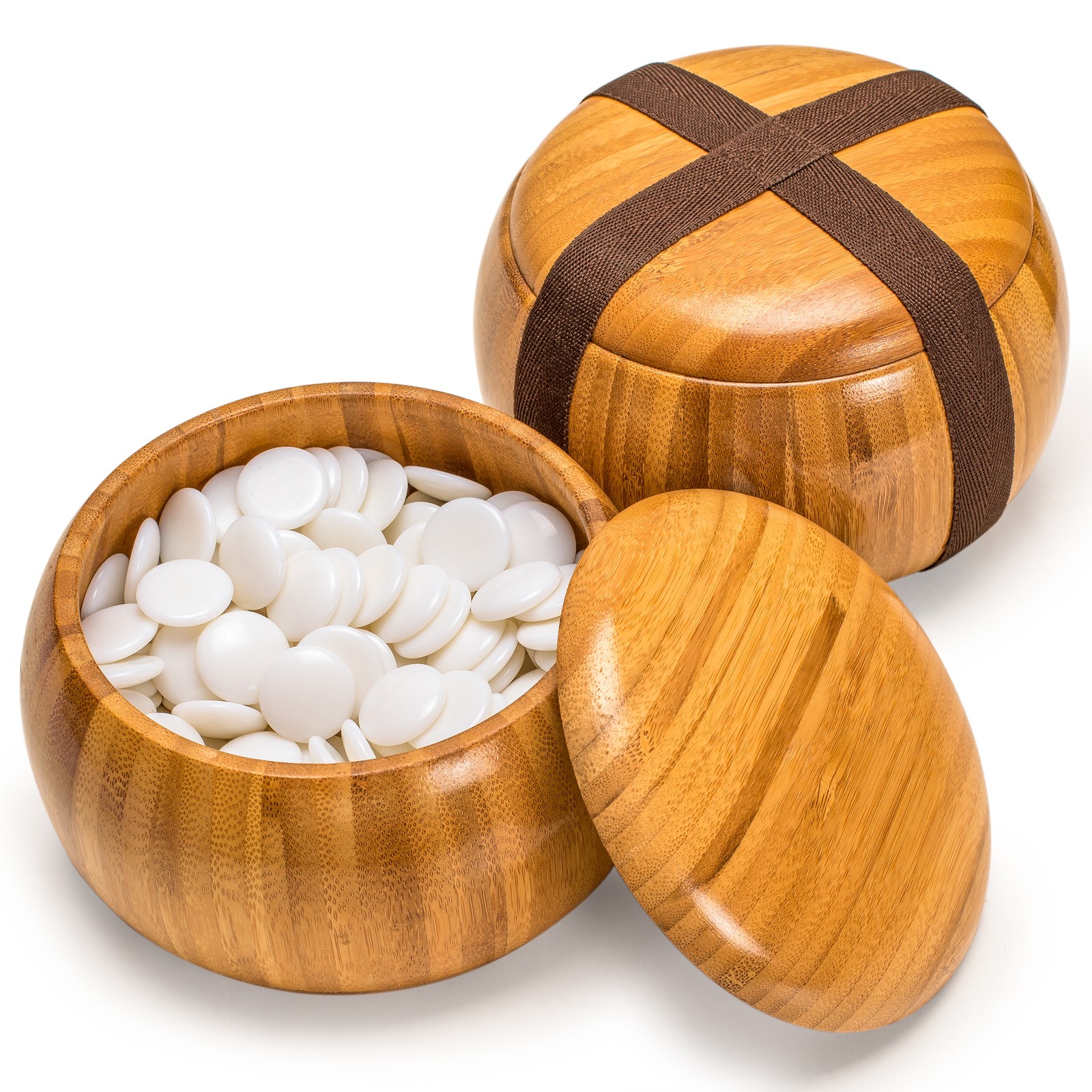 Bamboo 0.8-Inch Reversible 19×19/13×13 Go Game Set Board w/ Bowls and Stones