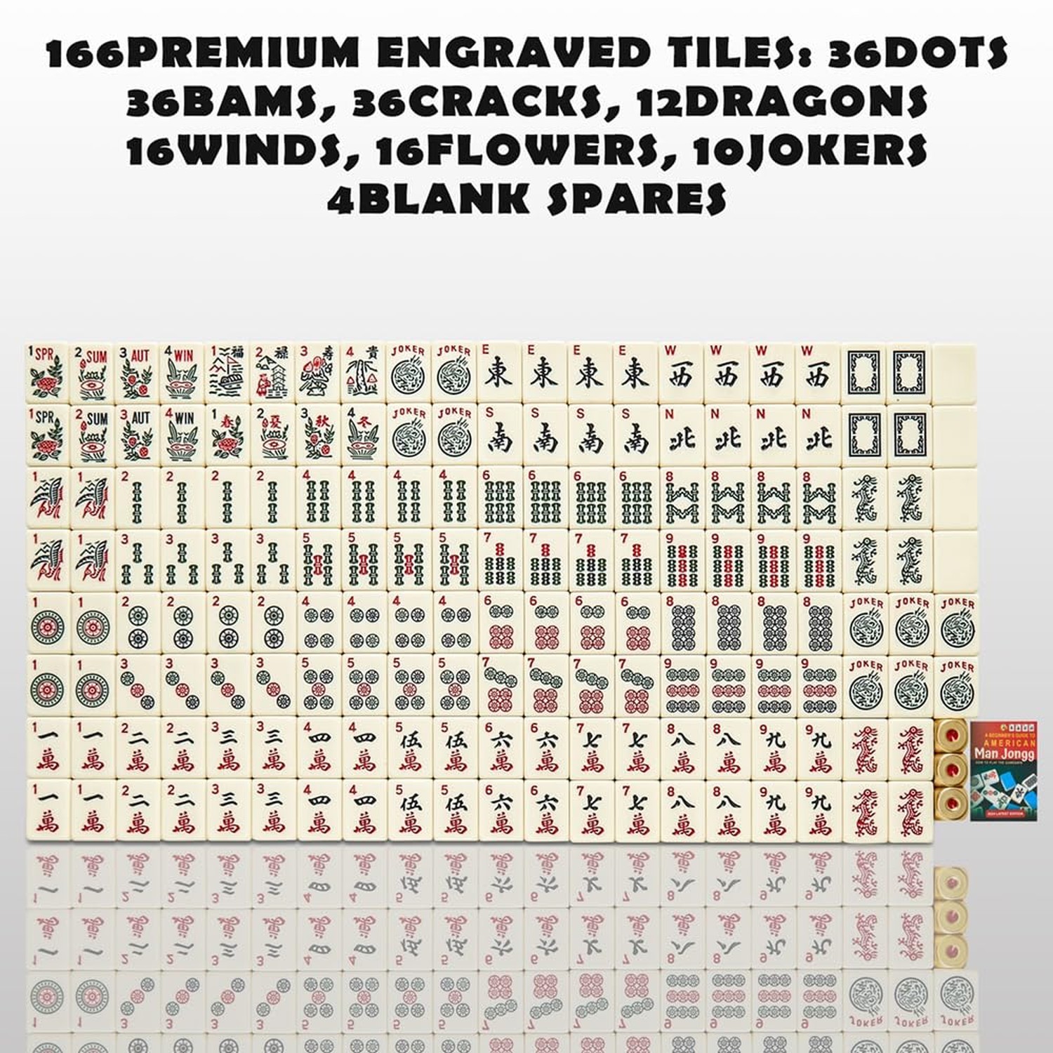American Mahjong Tiles,166 Quality Ivory Tiles with 3 Golden Dices & Rules In…